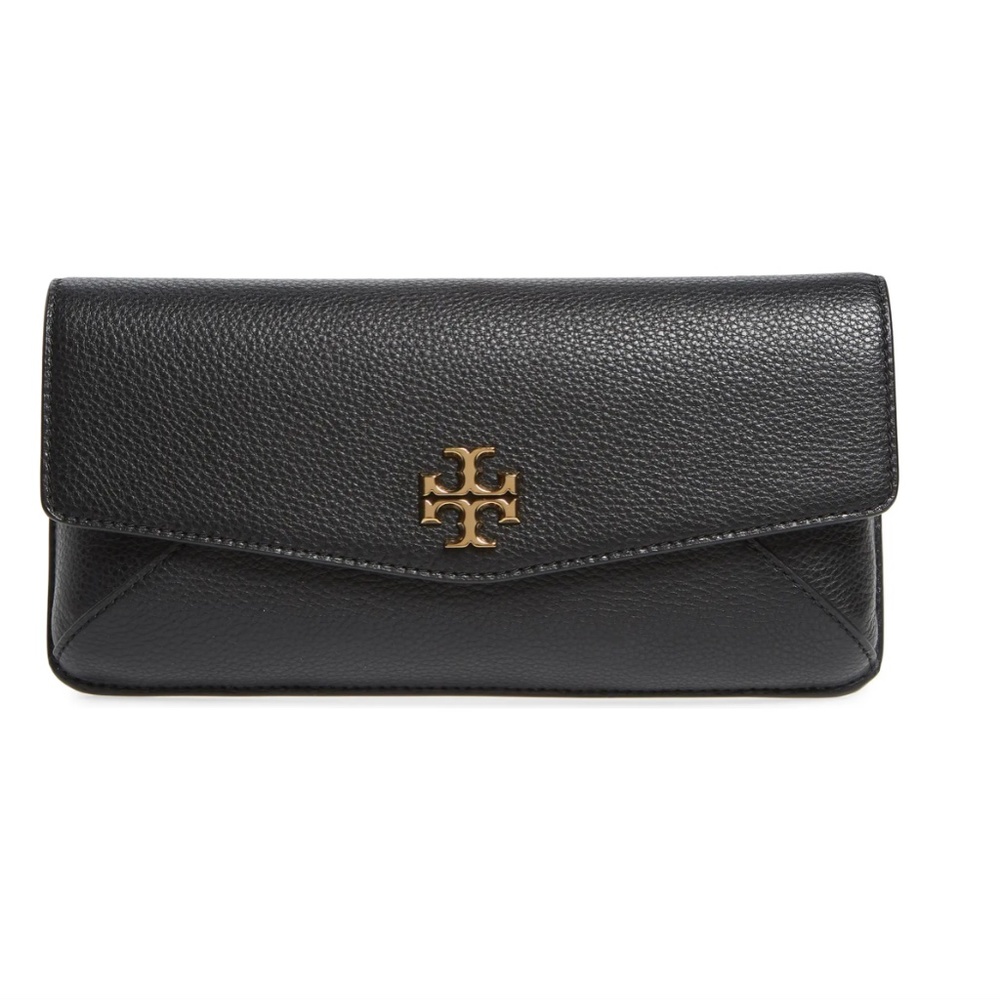 NWT $298 Tory Burch Kira Black Leather / Gold Hardware Clutch!